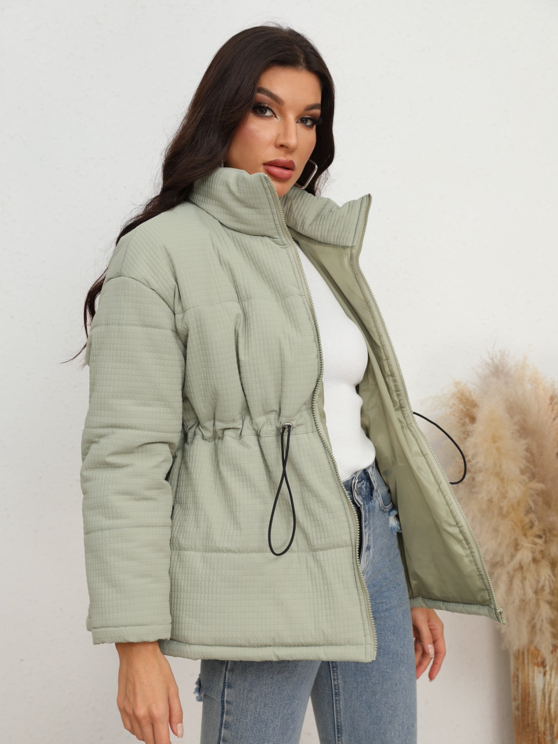 Women's Posh Drawstring Waist Zip-Up Puffer Jacket