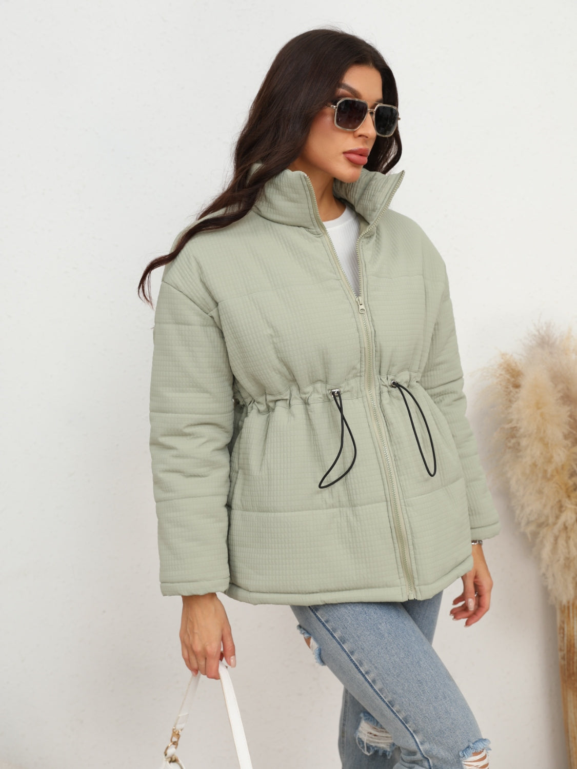 Women's Posh Drawstring Waist Zip-Up Puffer Jacket